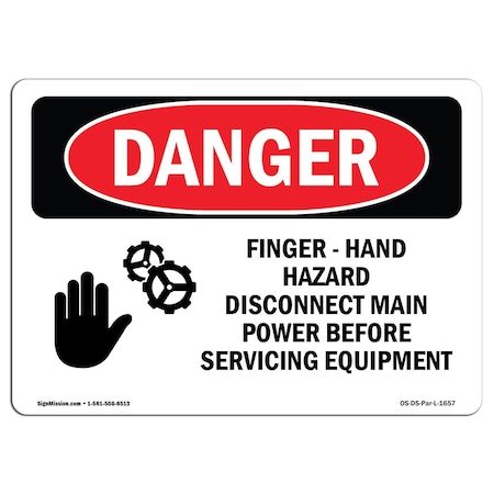 OSHA Danger Sign, Finger, Hand Hazard, 18in X 12in Rigid Plastic